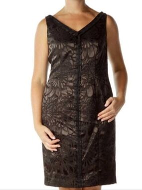 22W Luxe by Carmen Marc Valvo Black Floral Print Jacquard Dress